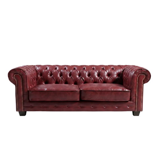 Chesterfield Red Leather Antique 3 Seater Sofa
