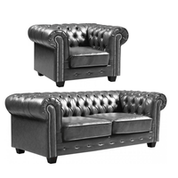 Chesterfield Grey Leather Antique 3+1 Seater Sofa Set