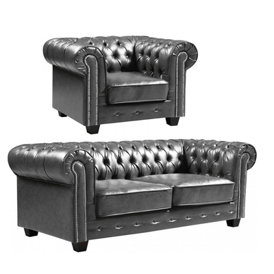 Chesterfield Grey Leather Antique 3+1 Seater Sofa Set