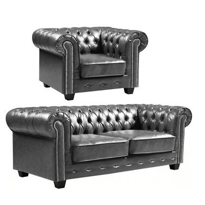 Chesterfield Grey Leather Antique 3+1 Seater Sofa Set - Furniture Instore