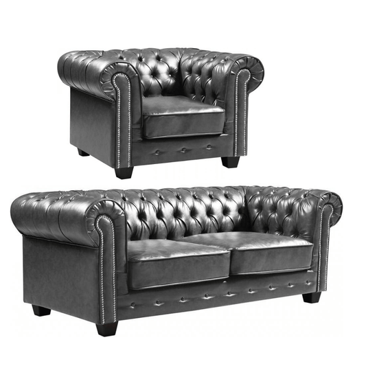 Chesterfield Grey Leather Antique 3+1 Seater Sofa Set - Furniture Instore