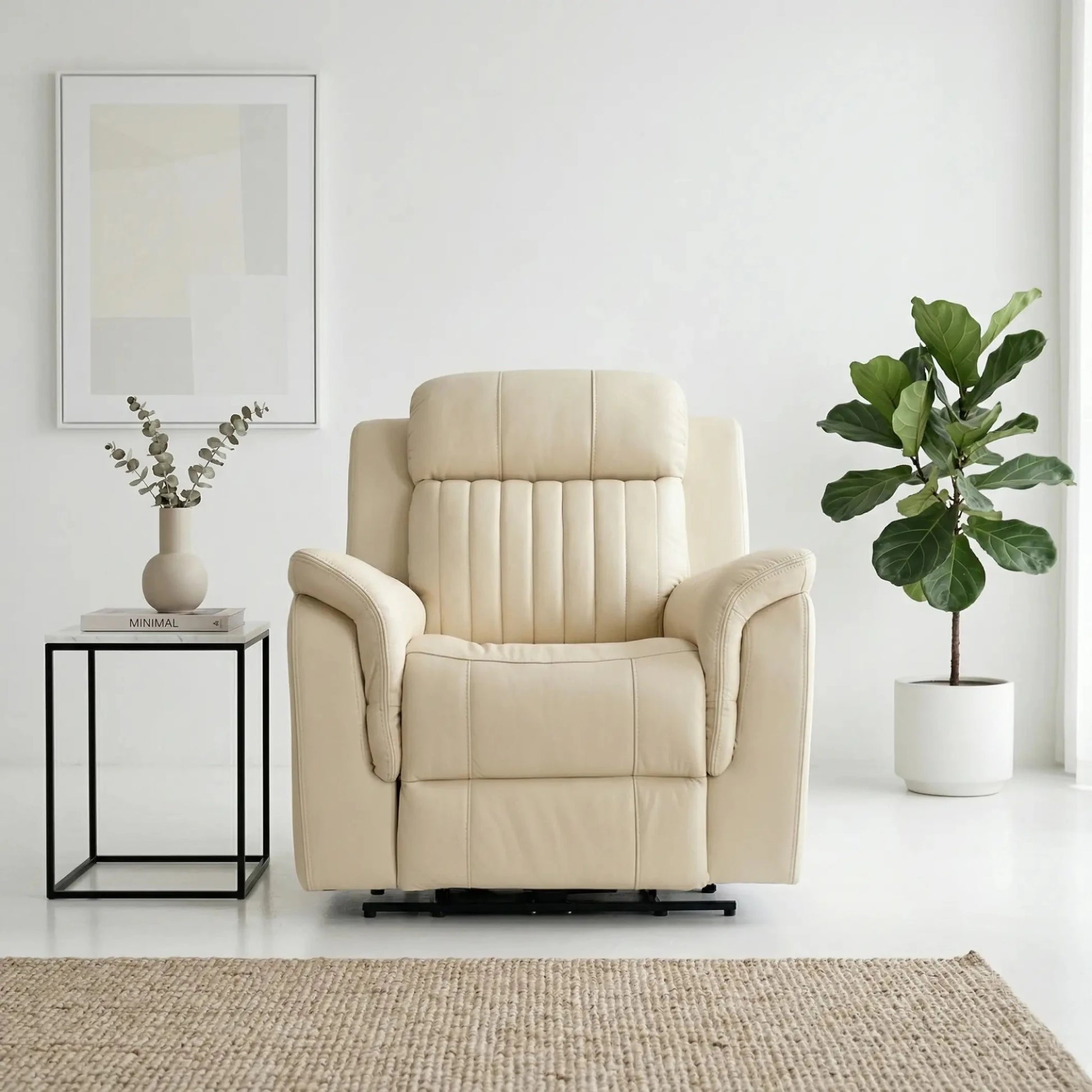 Cidliano Cream Leather Power Recliner Armchair - Furniture Instore