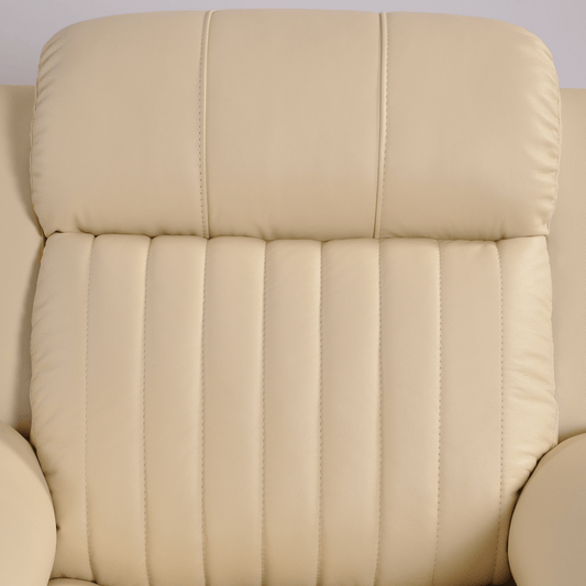 Close-up of the Cidliano cream armchair highlighting fabric texture, stitching, and cushion details.