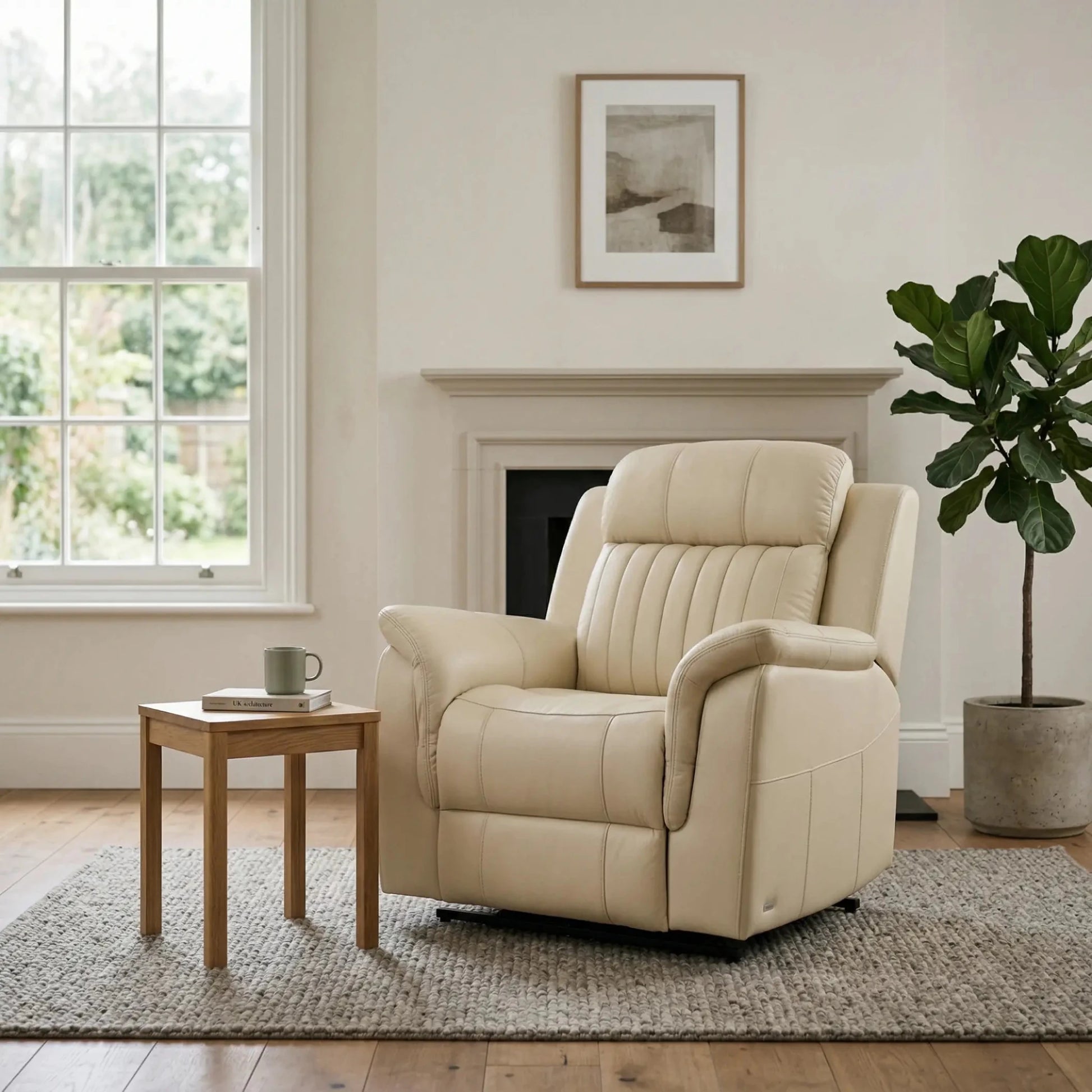 Cidliano Cream Leather Power Recliner Armchair - Furniture Instore