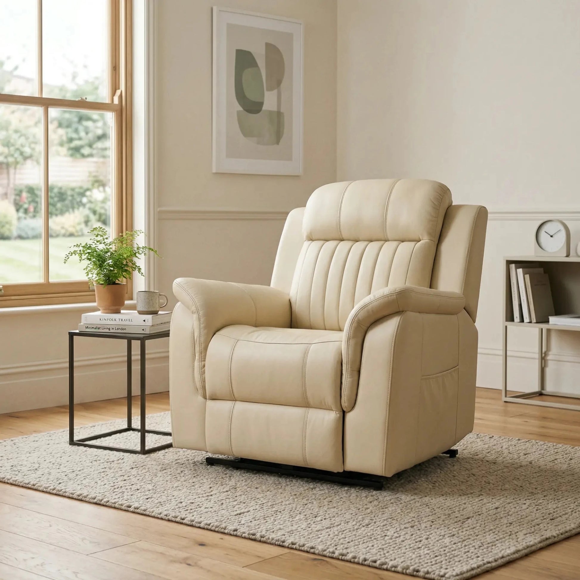 Cidliano Cream Leather Power Recliner Armchair - Furniture Instore