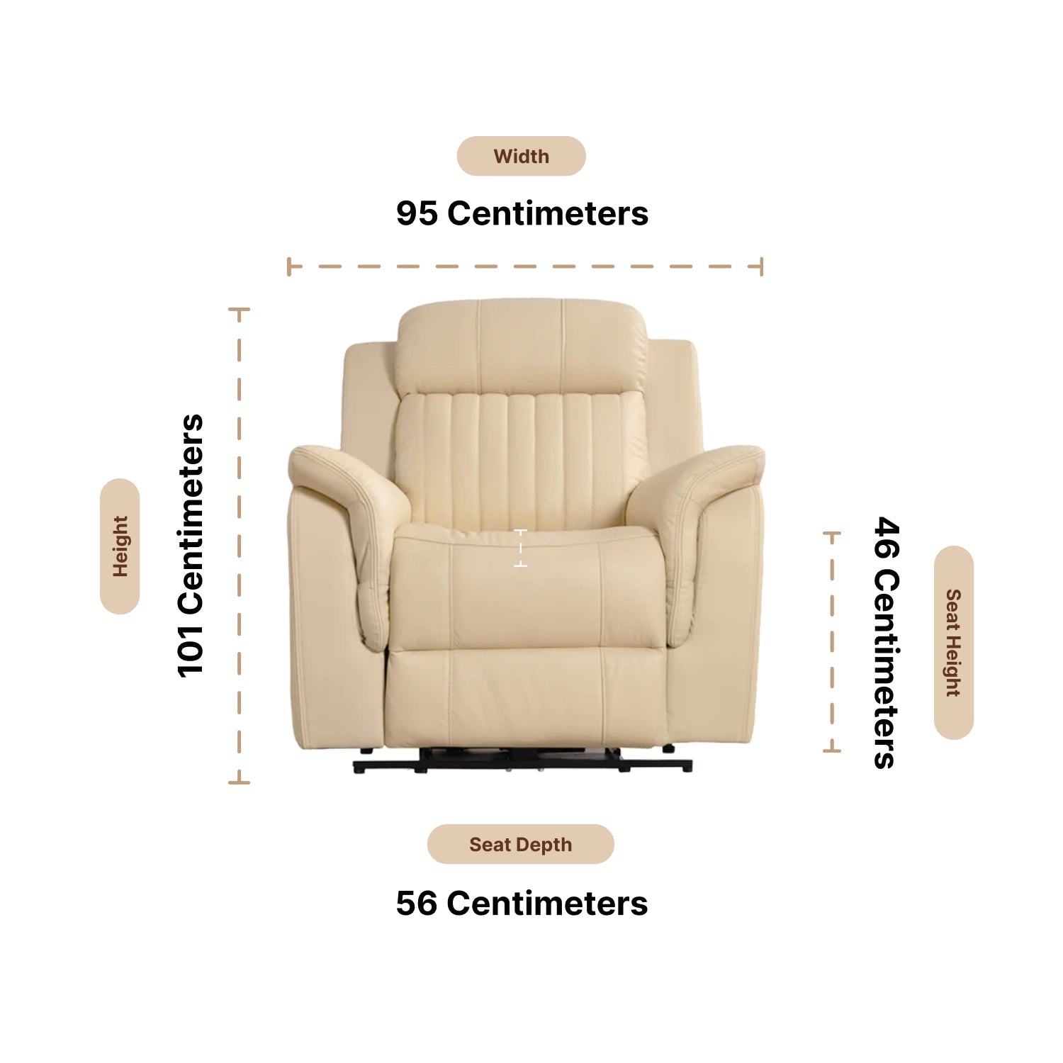 Cidliano Cream Leather Power Recliner Armchair - Furniture Instore