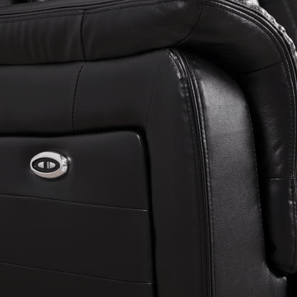 Closeup of Cidliano black 2-seater sofa focusing on fabric texture and detail.