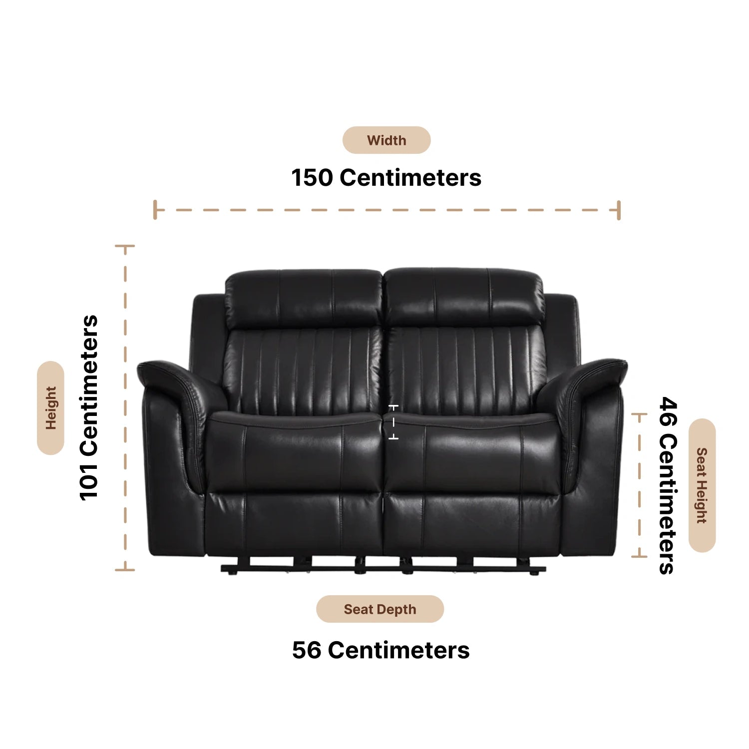 Cidliano Genuine Leather Black Electric Power Recliner 2 Seater Sofa - Furniture Instore