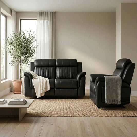 Cidliano Genuine Leather Black Electric Power Recliner 2+1 Seater Sofa Set - Furniture Instore