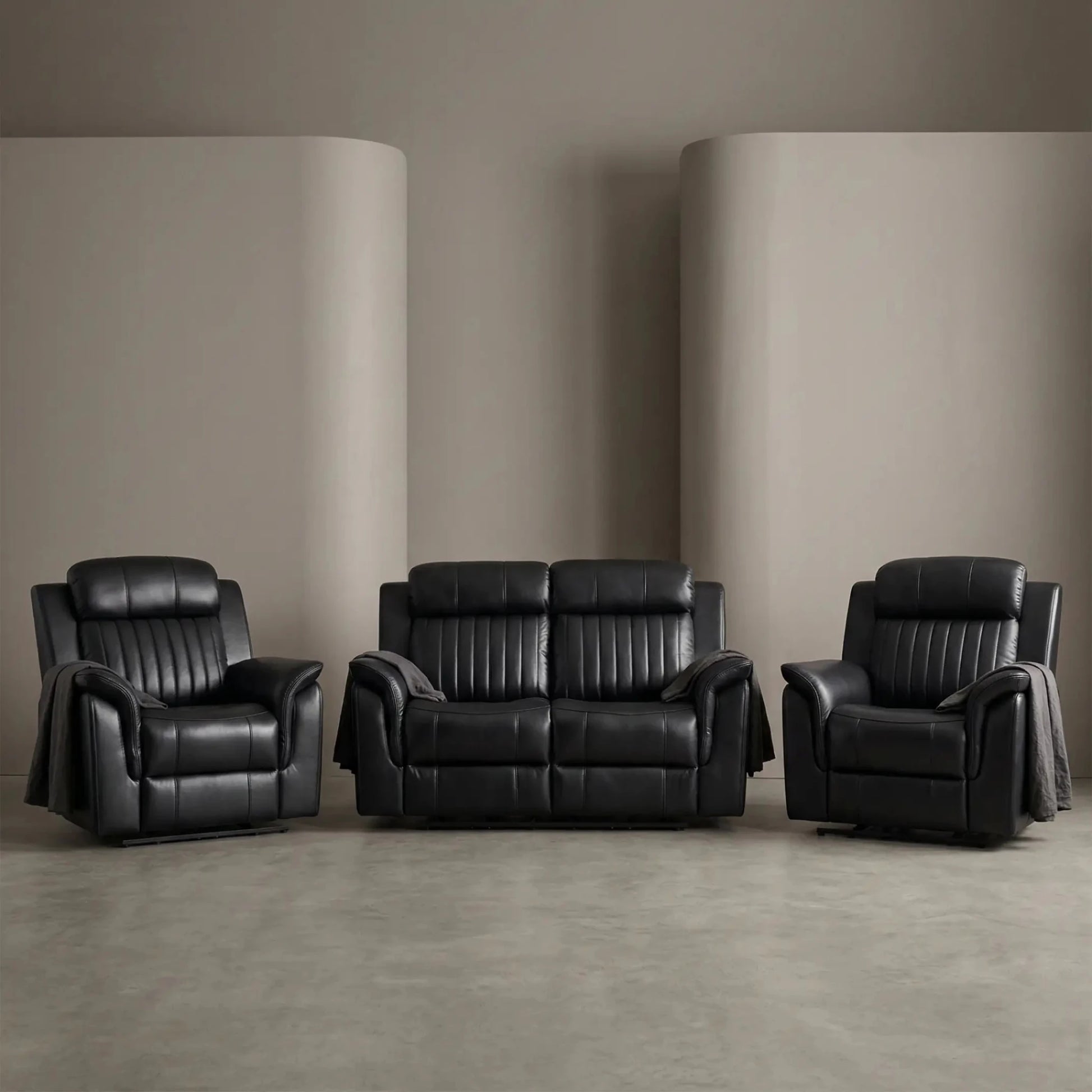 Cidliano Genuine Leather Black Electric Power Recliner 2+1+1 Seater Sofa Set - Furniture Instore