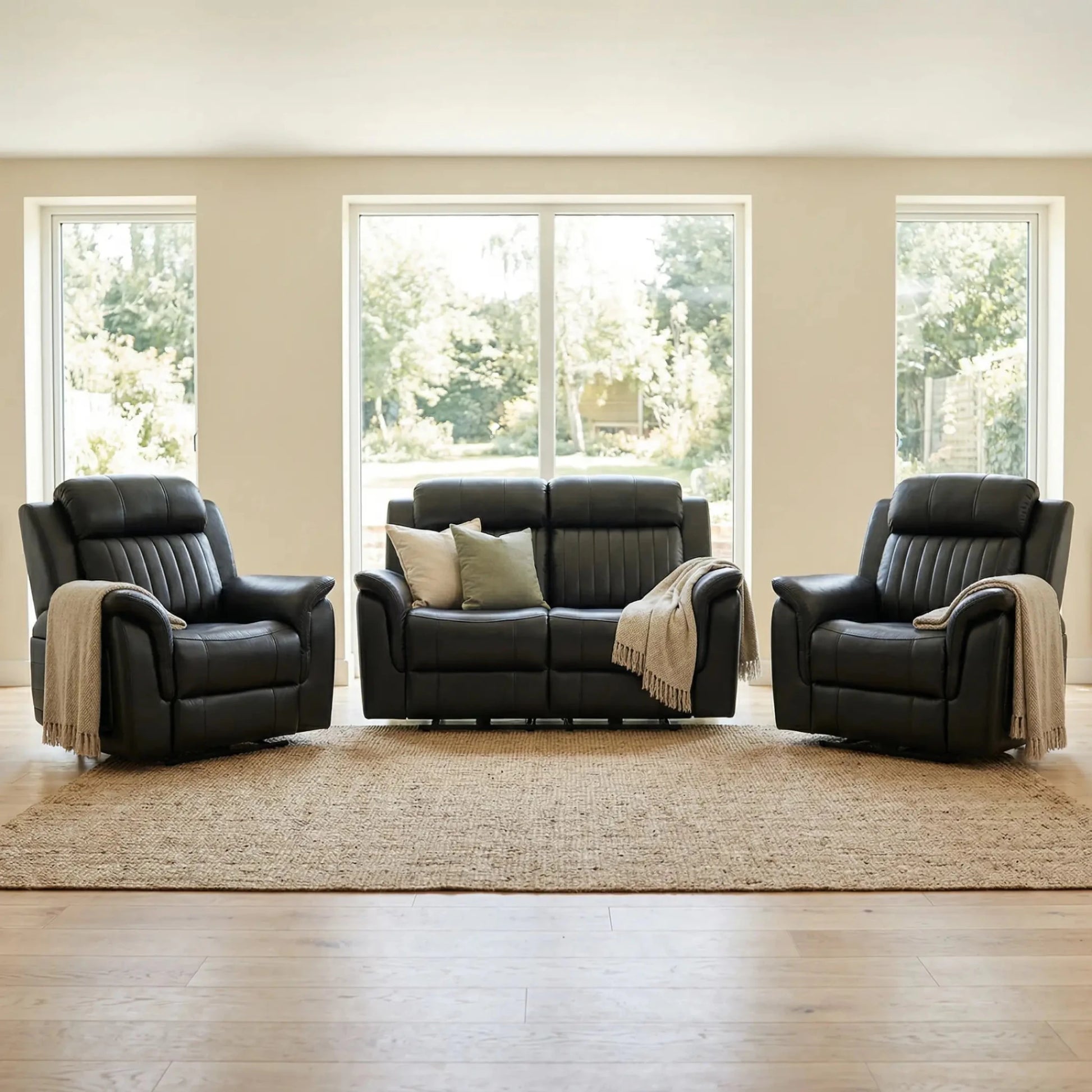 Cidliano Genuine Leather Black Electric Power Recliner 2+1+1 Seater Sofa Set - Furniture Instore