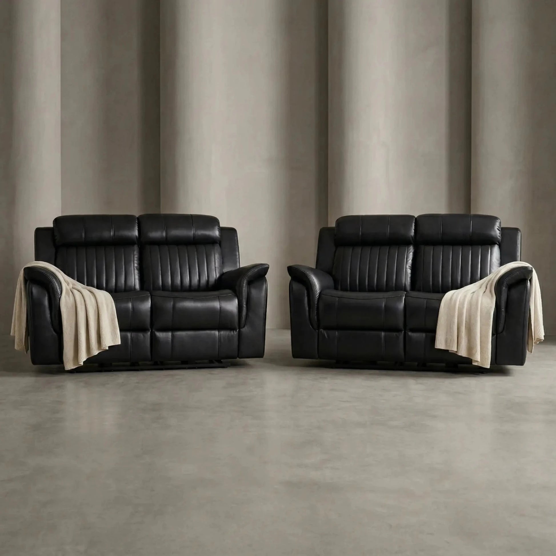 Cidliano Genuine Leather Black Electric Power Recliner 2+2 Seater Sofa Set - Furniture Instore
