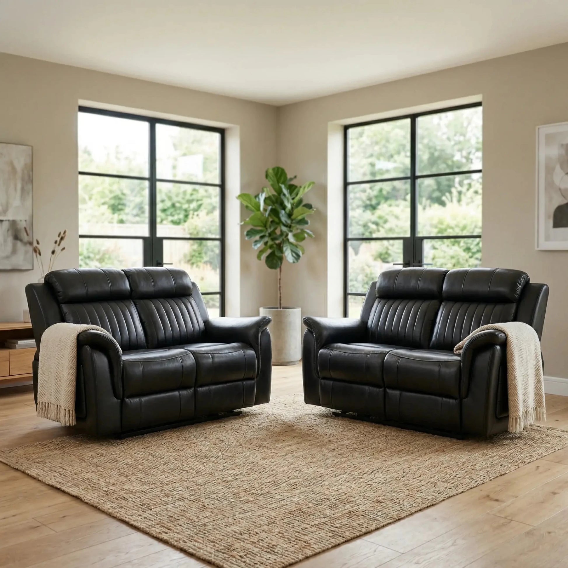Cidliano Genuine Leather Black Electric Power Recliner 2+2 Seater Sofa Set - Furniture Instore