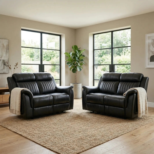Cidliano Genuine Leather Black Electric Power Recliner 2+2 Seater Sofa Set - Furniture Instore