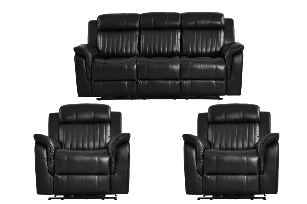 Cidliano Genuine Leather Black Electric Power Recliner 3+1+1 Seater Sofa Set