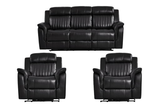 Cidliano Genuine Leather Black Electric Power Recliner 3+1+1 Seater Sofa Set