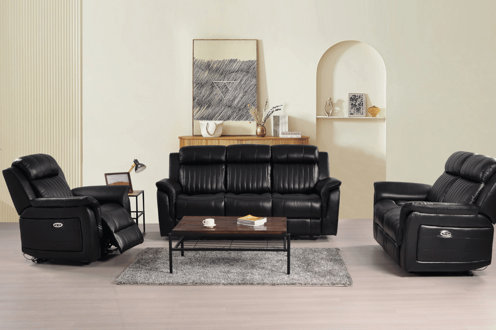 Cidliano Genuine Leather Black Electric Power Recliner 3+2+1 Seater Sofa Set