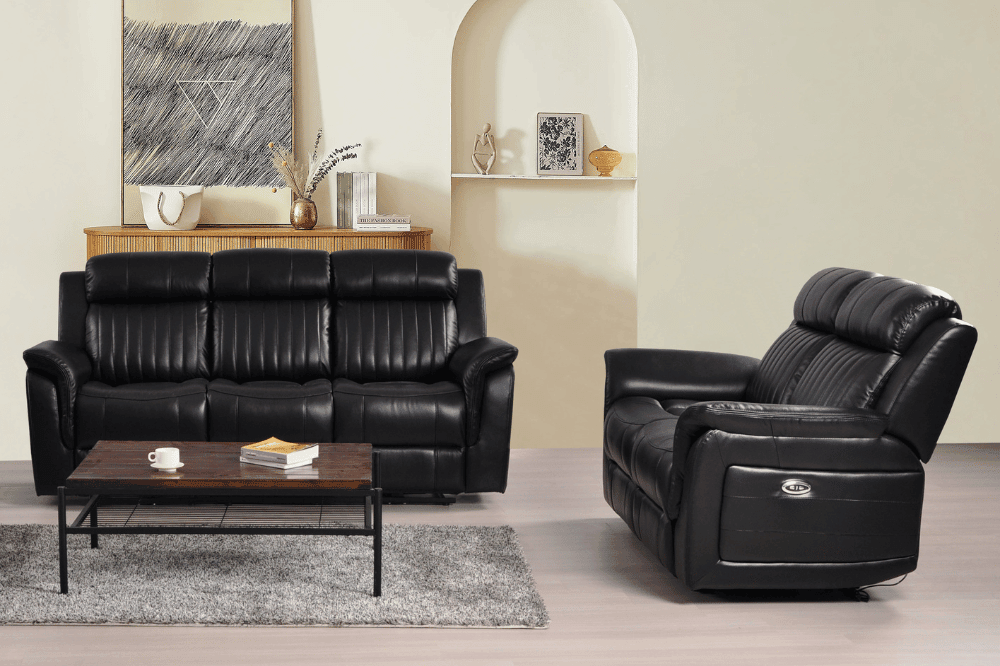 Cidliano Genuine Leather Black Electric Power Recliner 3+2 Seater Sofa Set