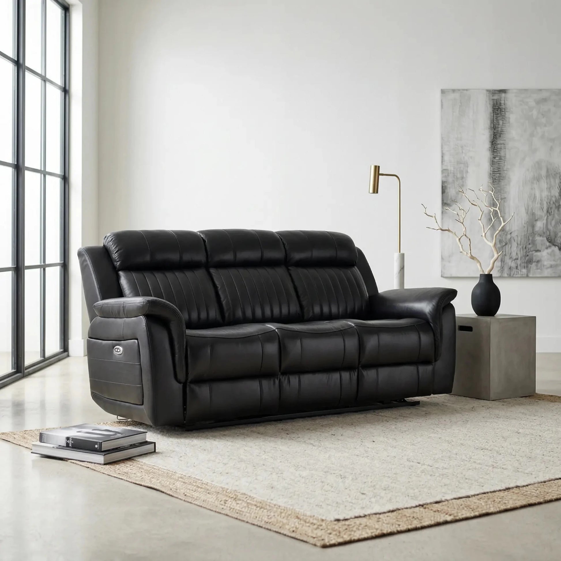 Cidliano Genuine Leather Black Electric Power Recliner 3 Seater Sofa - Furniture Instore
