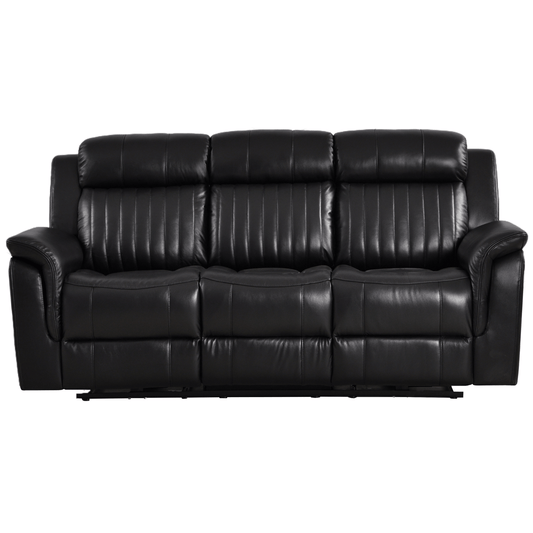 Cidliano black 3-seater sofa front view on white background, modern and stylish seating furniture.
