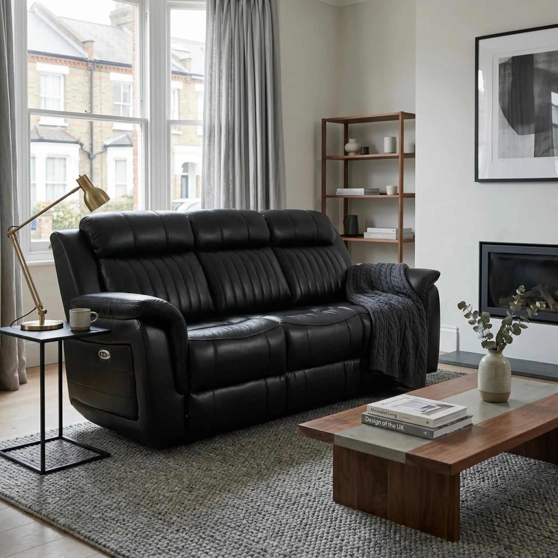 Cidliano Genuine Leather Black Electric Power Recliner 3 Seater Sofa - Furniture Instore