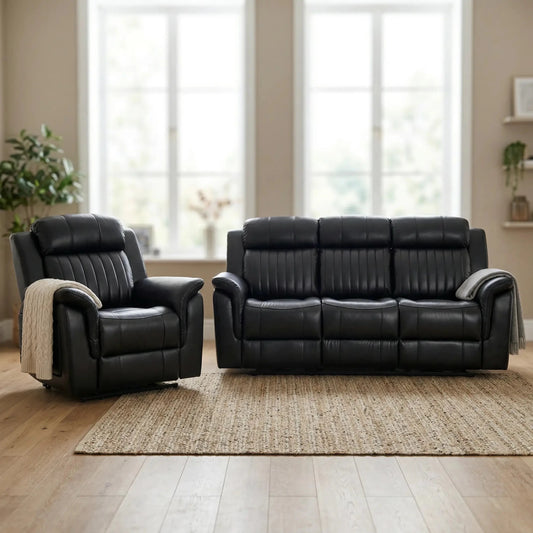 Cidliano Genuine Leather Black Electric Power Recliner 3+1 Seater Sofa Set - Furniture Instore