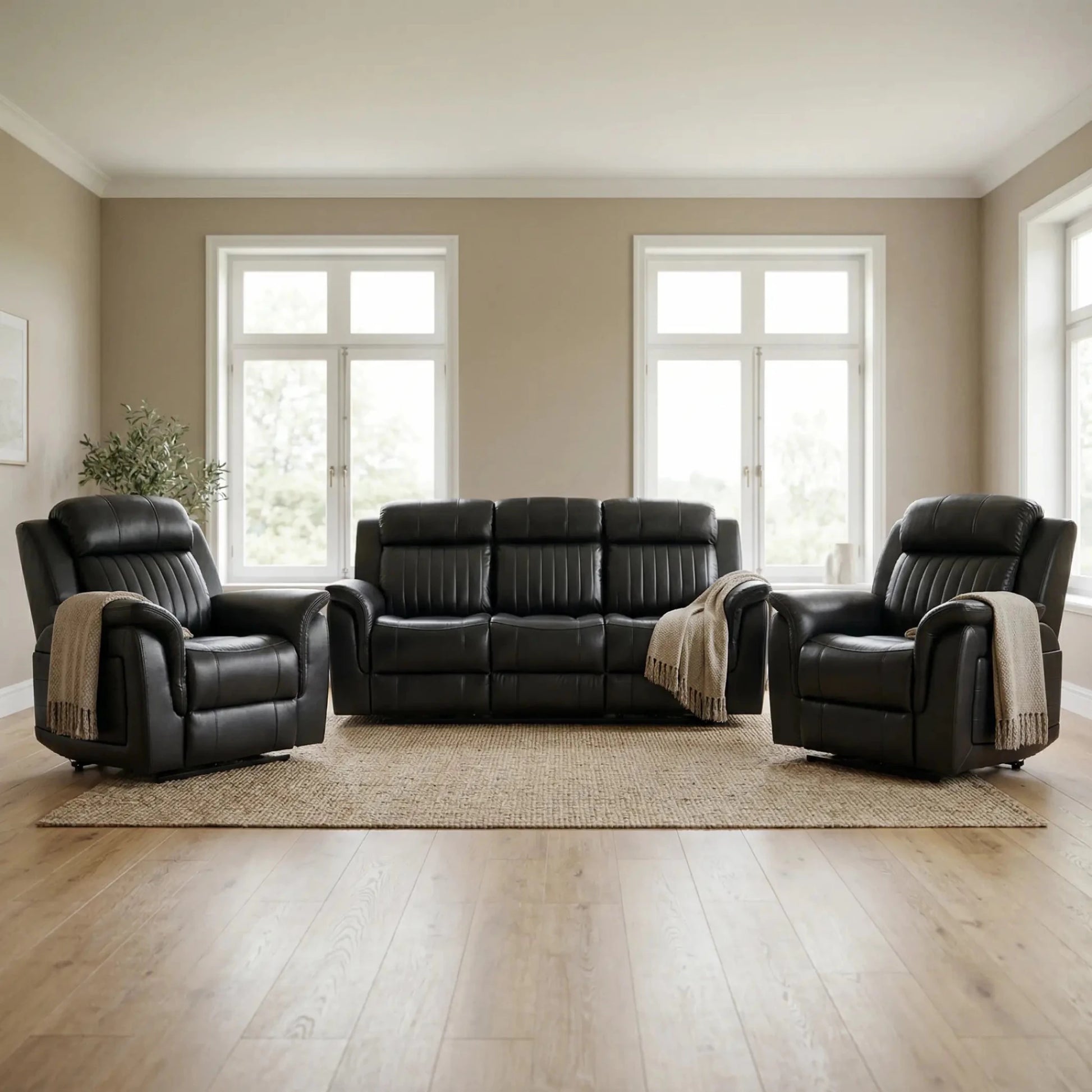 Cidliano Genuine Leather Black Electric Power Recliner 3+1+1 Seater Sofa Set - Furniture Instore