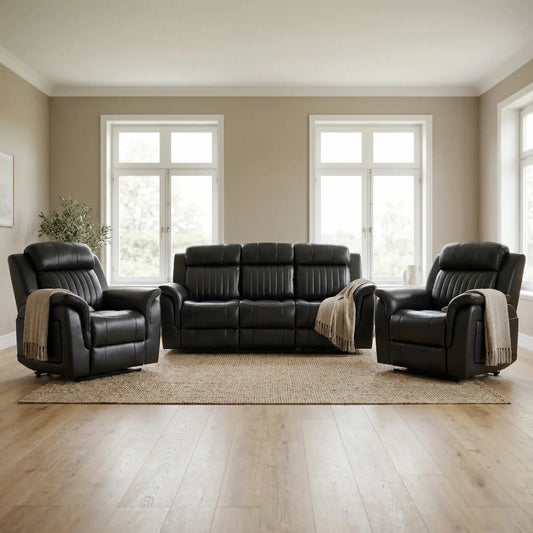 Cidliano Genuine Leather Black Electric Power Recliner 3+1+1 Seater Sofa Set - Furniture Instore