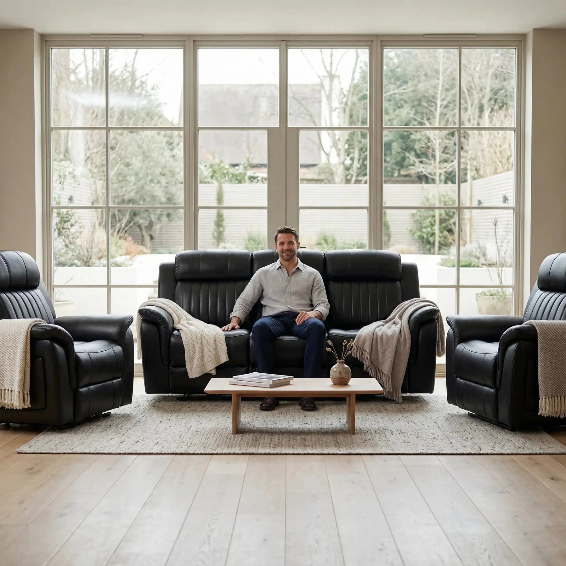 Cidliano Genuine Leather Black Electric Power Recliner 3+1+1 Seater Sofa Set - Furniture Instore