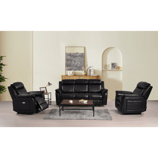 Cidliano 3-seater sofa with 2 armchairs (3+1+1) front-facing in a contemporary roomset with elegant decor and warm ambient lighting.