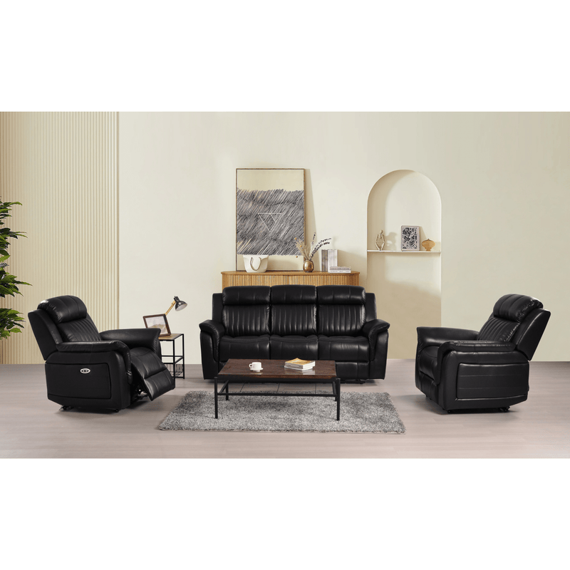 Cidliano 3-seater sofa with 2 armchairs (3+1+1) front-facing in a contemporary roomset with elegant decor and warm ambient lighting.