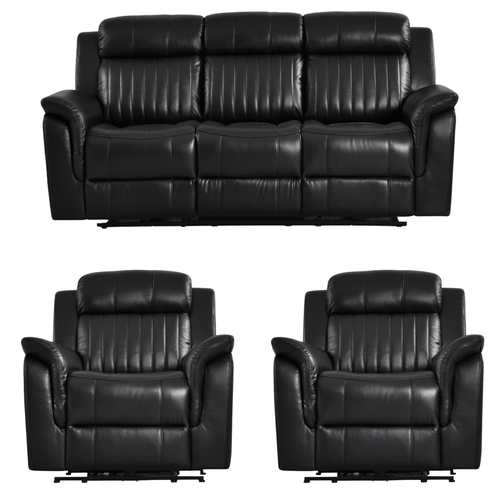 Cidliano Genuine Leather Black Electric Power Recliner 3+1+1 Seater Sofa Set