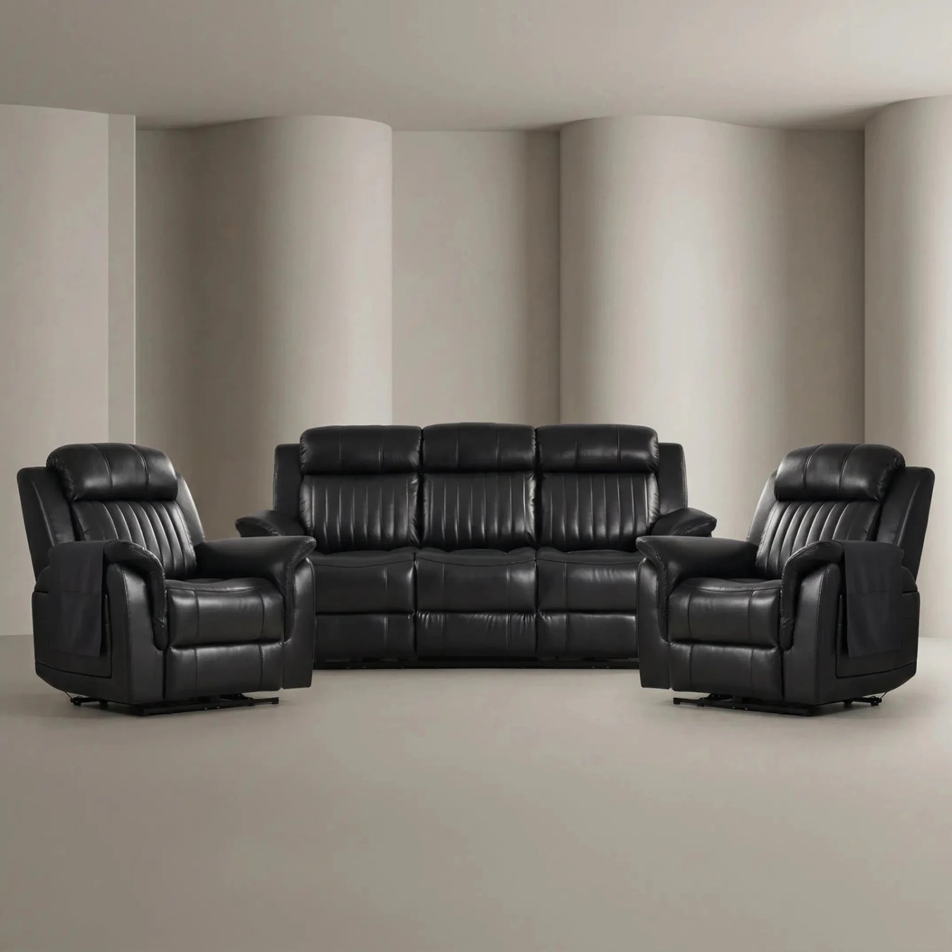 Cidliano Genuine Leather Black Electric Power Recliner 3+1+1 Seater Sofa Set - Furniture Instore