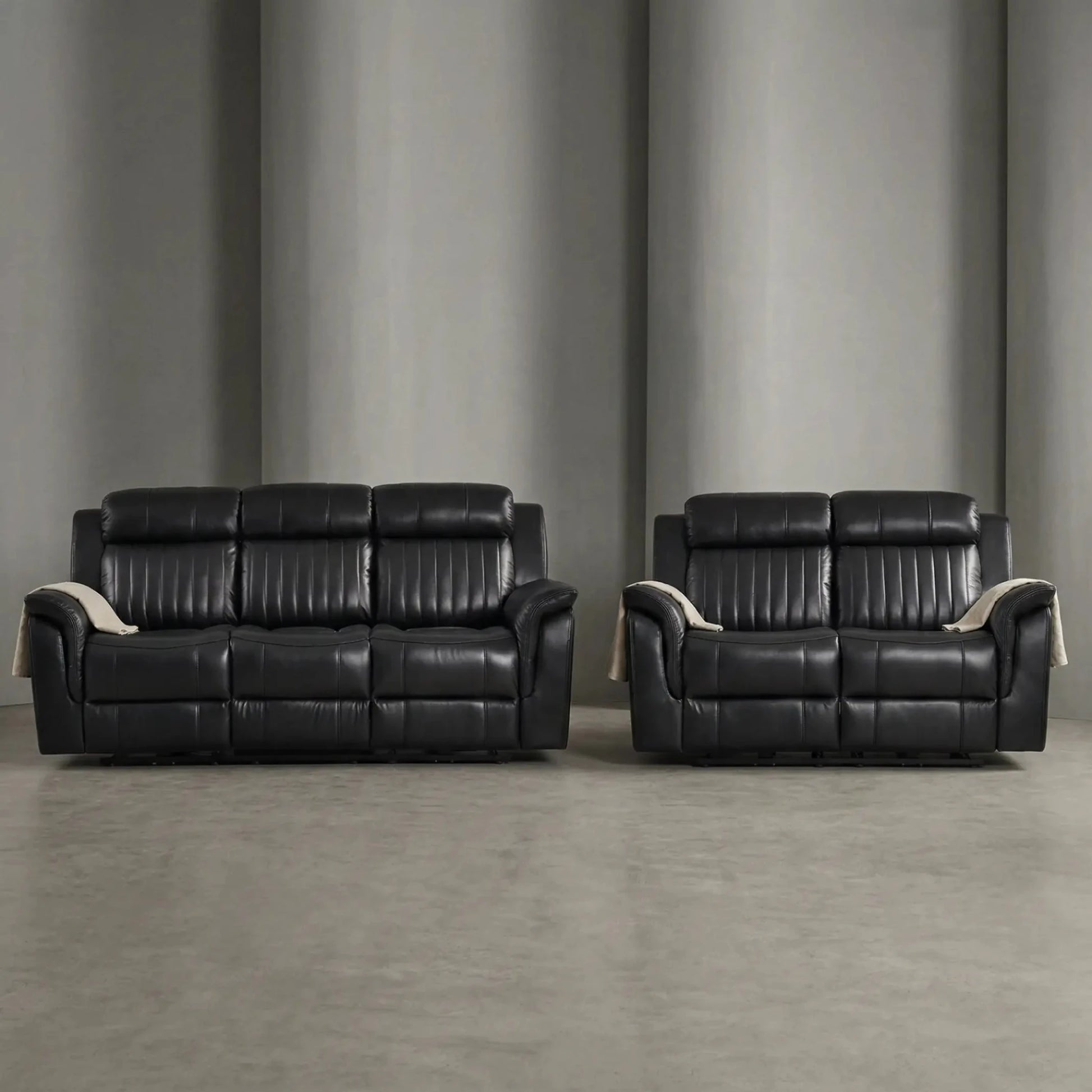 Cidliano Genuine Leather Black Electric Power Recliner 3+2 Seater Sofa Set - Furniture Instore