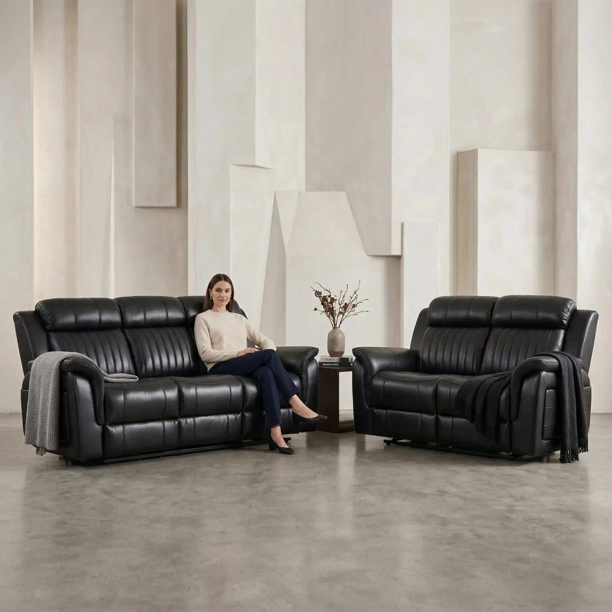 Cidliano Genuine Leather Black Electric Power Recliner 3+2 Seater Sofa Set - Furniture Instore