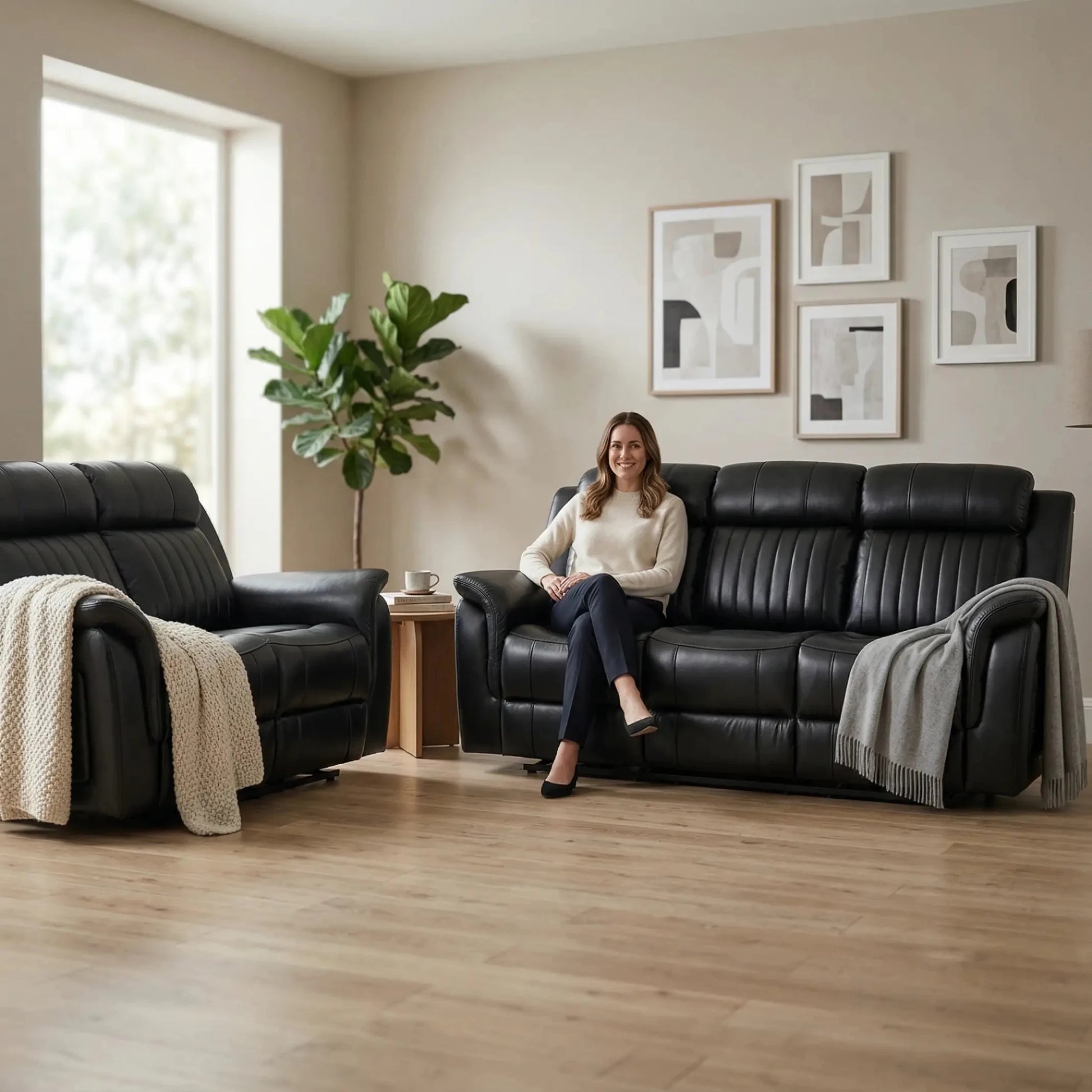 Cidliano Genuine Leather Black Electric Power Recliner 3+2 Seater Sofa Set - Furniture Instore