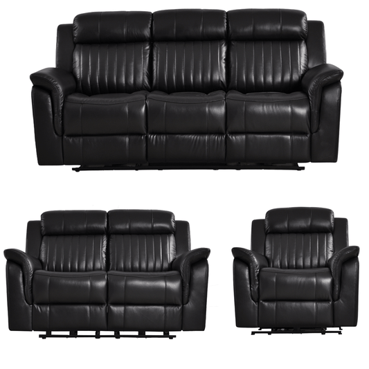 Cidliano black 3+2+1 sofa combo front-facing on a white background, showcasing its sleek design and matching upholstery.