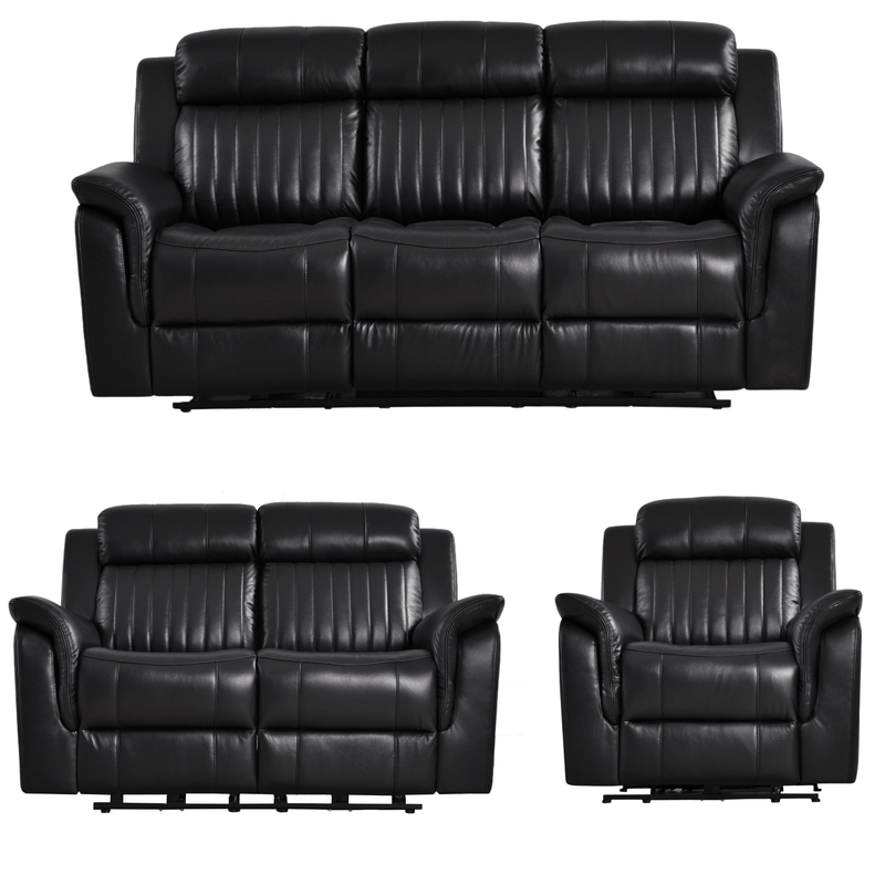 Cidliano black 3+2+1 sofa combo front-facing on a white background, showcasing its sleek design and matching upholstery.