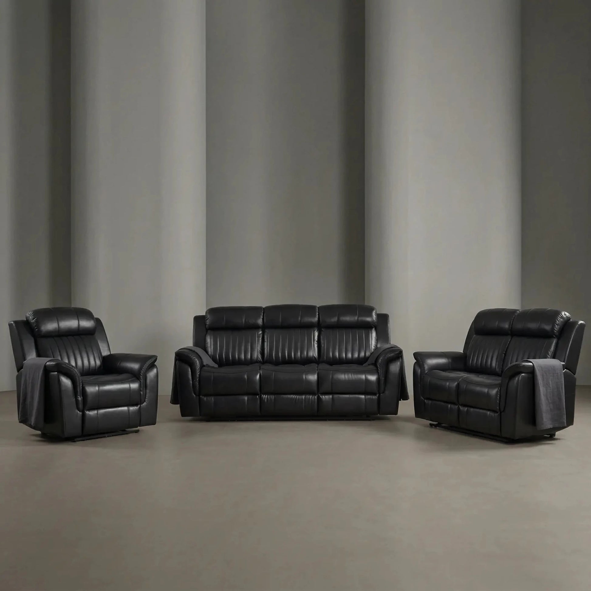 Cidliano Genuine Leather Black Electric Power Recliner 3+2+1 Seater Sofa Set - Furniture Instore