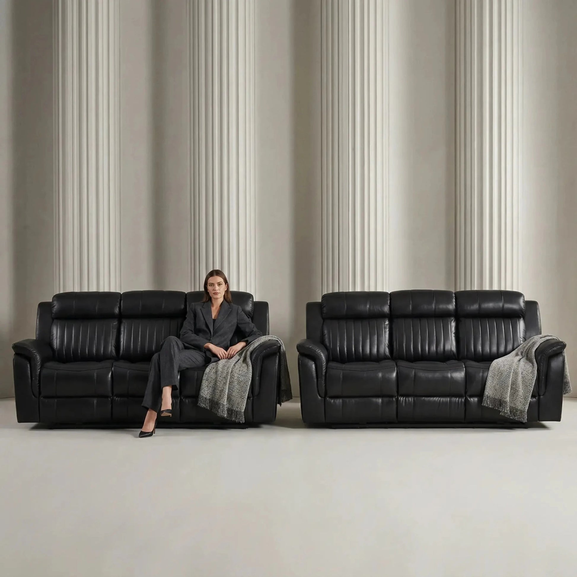 Cidliano Genuine Leather Black Electric Power Recliner 3+3 Seater Sofa Set - Furniture Instore