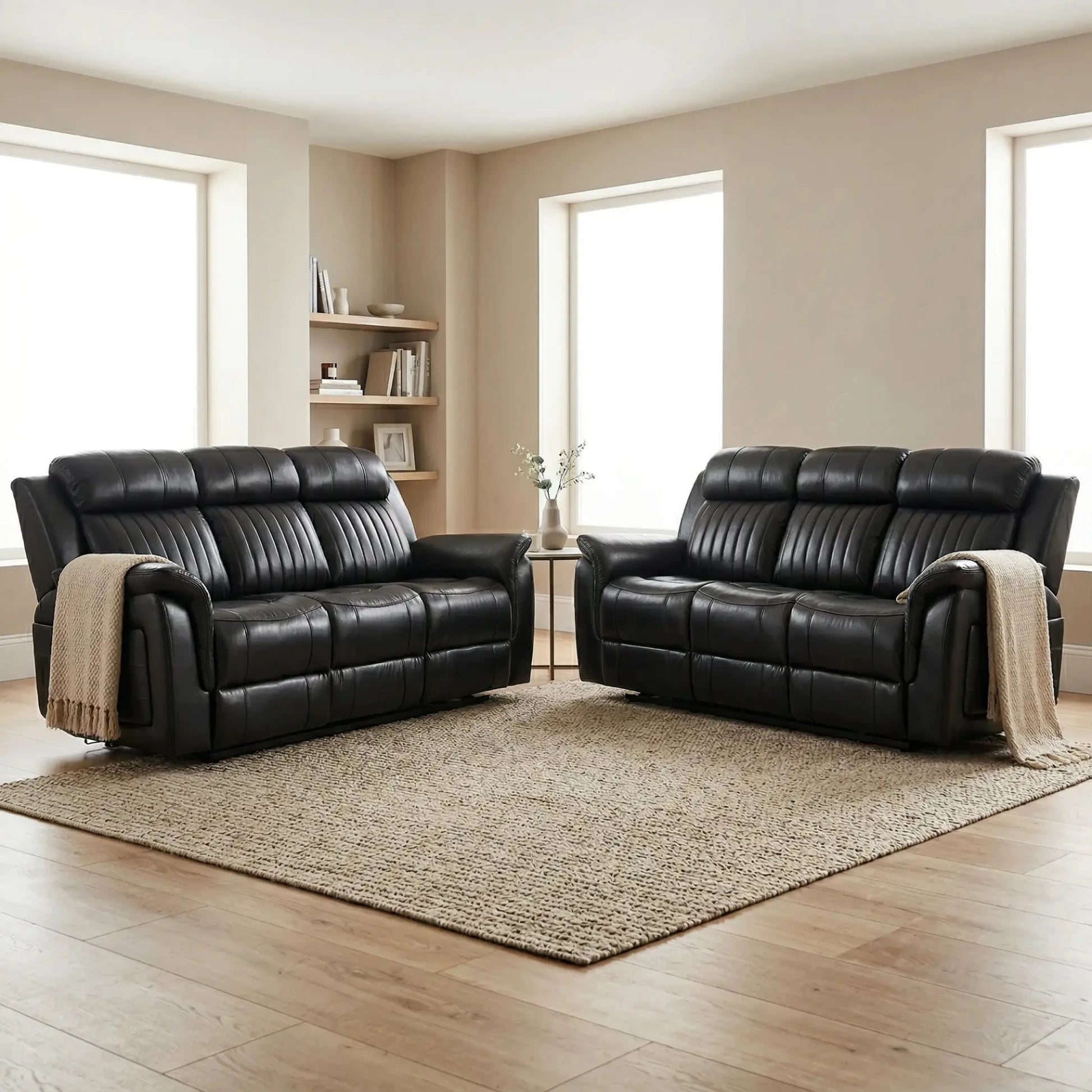 Cidliano Genuine Leather Black Electric Power Recliner 3+3 Seater Sofa Set - Furniture Instore