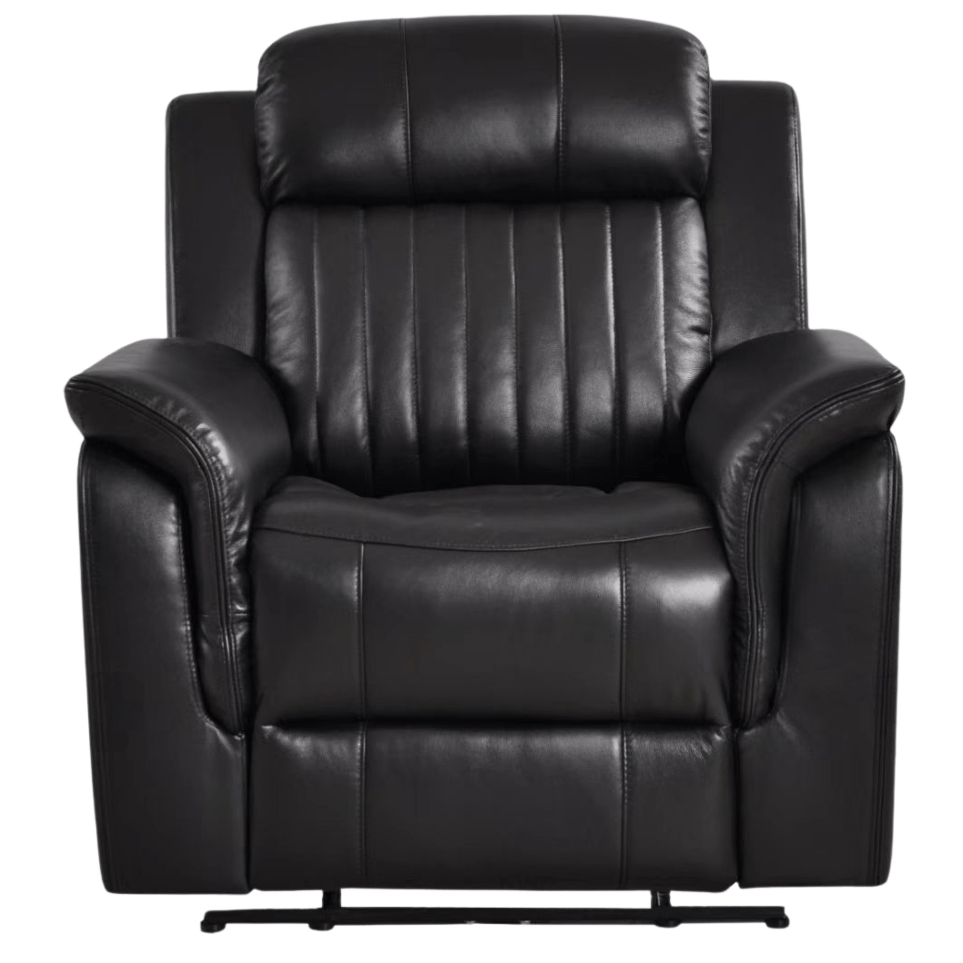 Cidliano black armchair front view on white background, modern and stylish seating furniture.