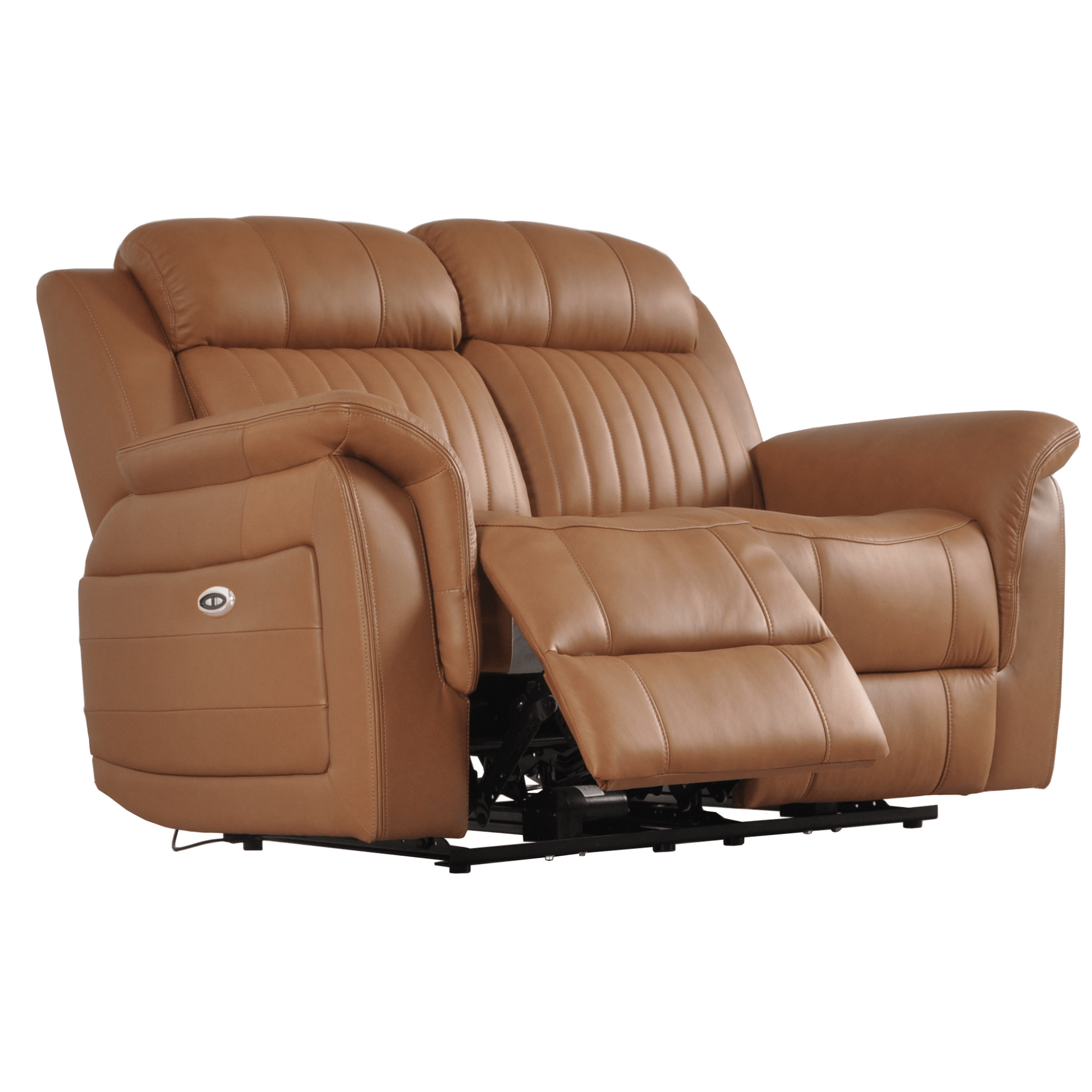 Brown leather reclining sofa on a white background