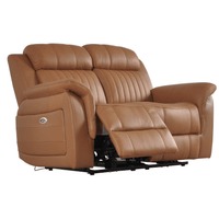 Brown leather reclining sofa on a white background