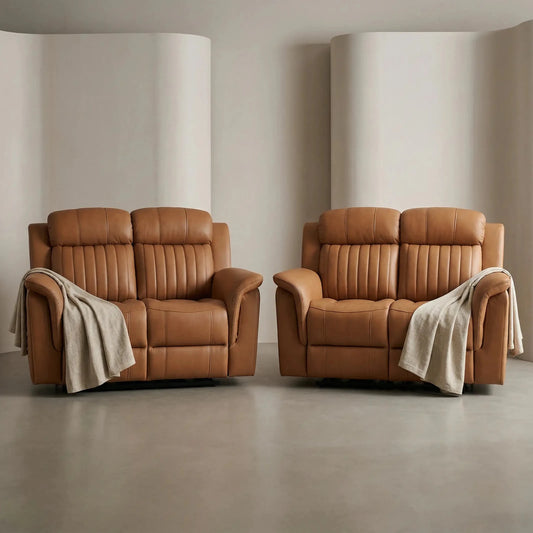 Cidliano Genuine Leather Caramel Electric Power Recliner 2+2 Seater Sofa Set - Furniture Instore