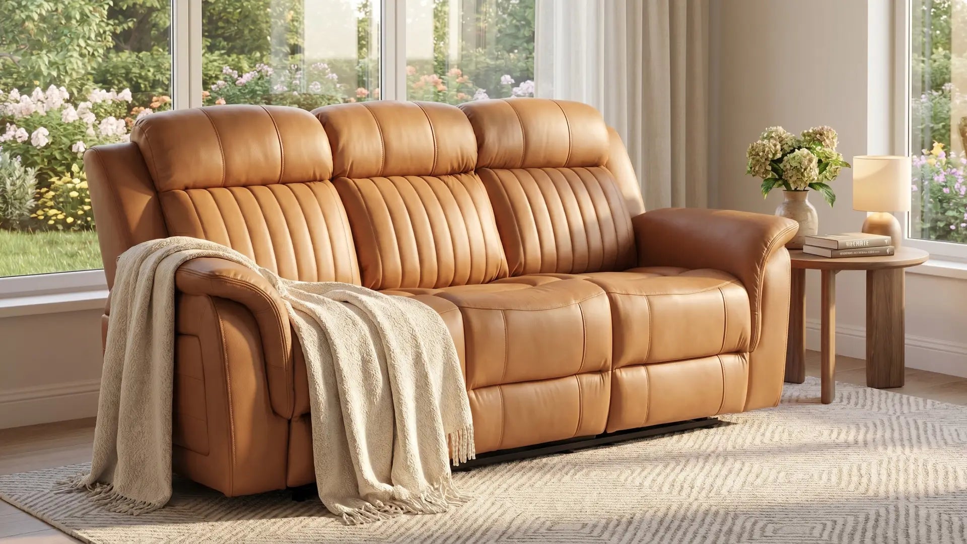 Cidliano Genuine Leather Caramel Electric Power Recliner 3 Seater - Furniture Instore