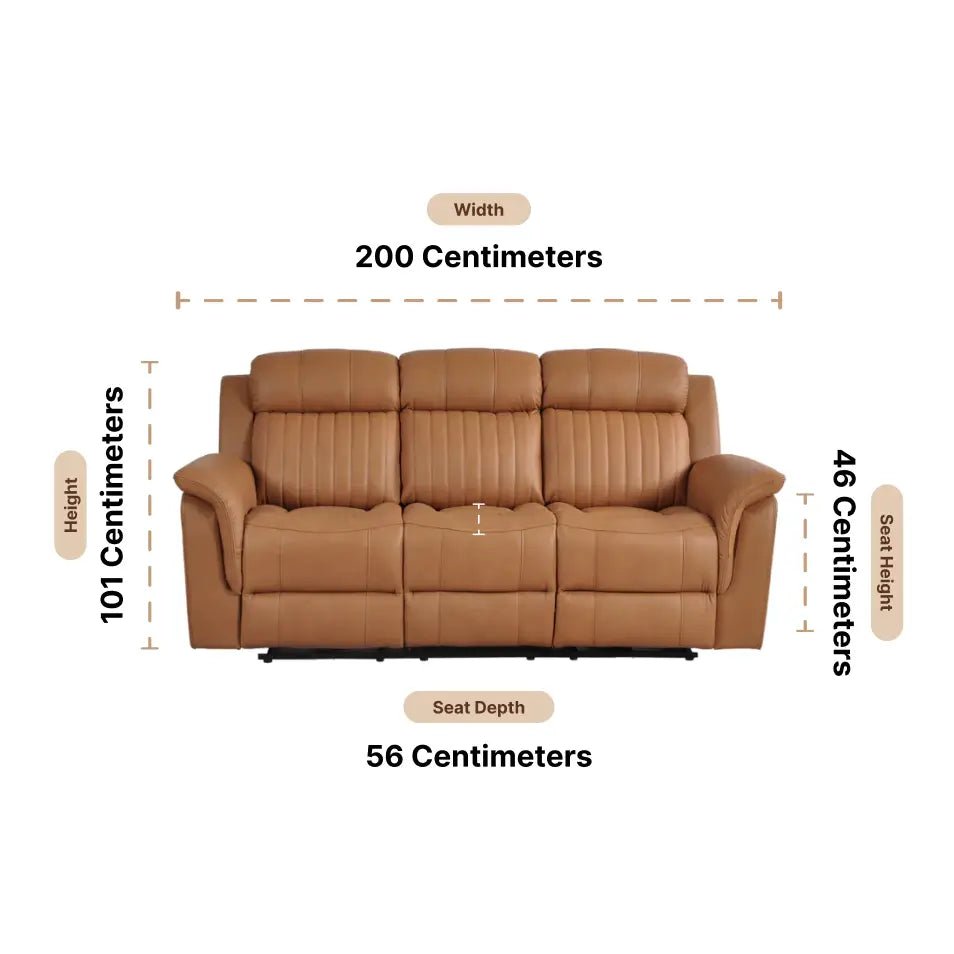 Cidliano Genuine Leather Caramel Electric Power Recliner 3 Seater - Furniture Instore