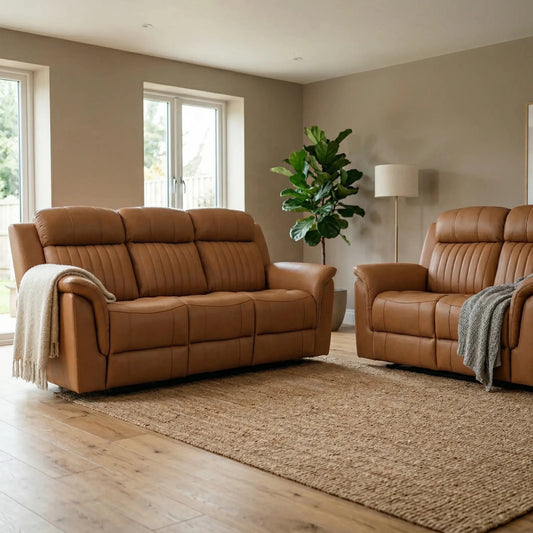 Cidliano Genuine Leather Caramel Electric Power Recliner 3+2 Seater Sofa Set - Furniture Instore
