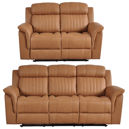 Brown leather sofa set on a white background