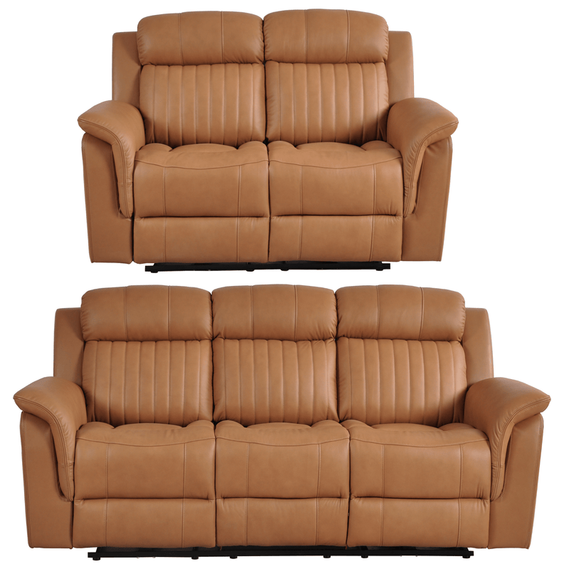 Brown leather sofa set on a white background